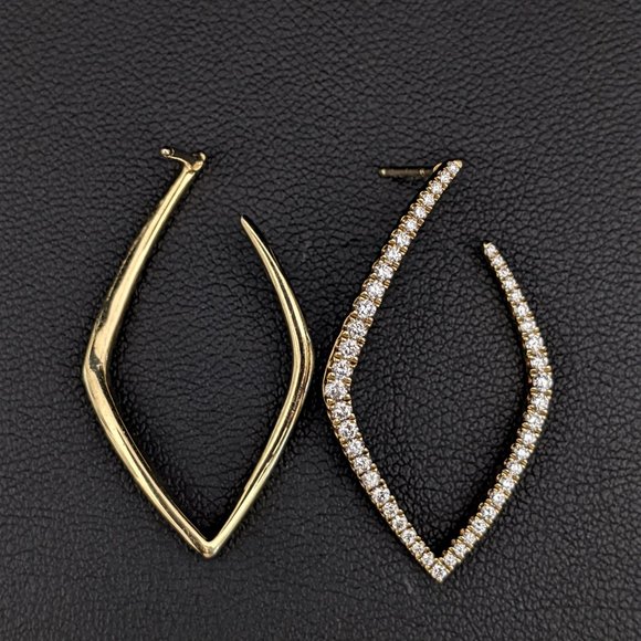 14K Diamond Geometric Hoop Earrings - Picture 4 of 5